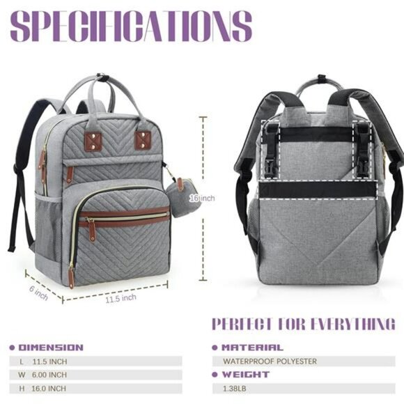 Tuwubi Diaper Bag Backpack Baby Travel Tote Waterproof Stroller Straps Grey - Picture 6 of 7